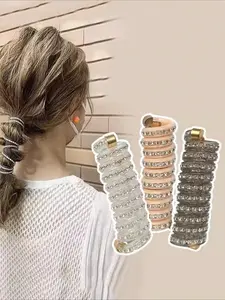 1 Elegant Ladies Rhinestone Spiral Hair Band - - Telephone Cable Hair Band - High Elasticity Durable Black, White and Brown Ponytail Tie, Ponytail Hairstyle, Hair Accessory, Shiny Embellishment, Suitable for Daily Wear