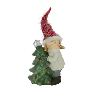 Northlight 30" Green & Red Girl Hugging a Treeabletop Decor