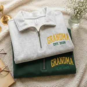 Embroidered Grandma Est 2026 Quarter Zip Sweatshirt, New Grandma Gift, Pregnancy Announcement Shirt, First Time Grandma Gift, Nana Pullover