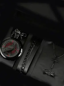 Colorful Pattern Medium-Sized Retro Flip Cover Decorative Necklace Watch Quartz Pocket Watch for Trendy Unisex Students