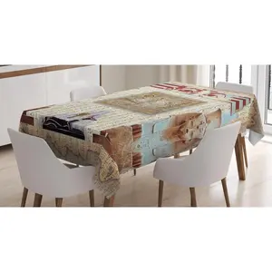Egypt Tablecloth, Eastern Heritage Egyptian Pharaoh Mummy Coffin Portrait Art Illustration, Rectangular Table Cover for Dining Room Kitchen Decor, 60" X 90", Redwood and Taupe