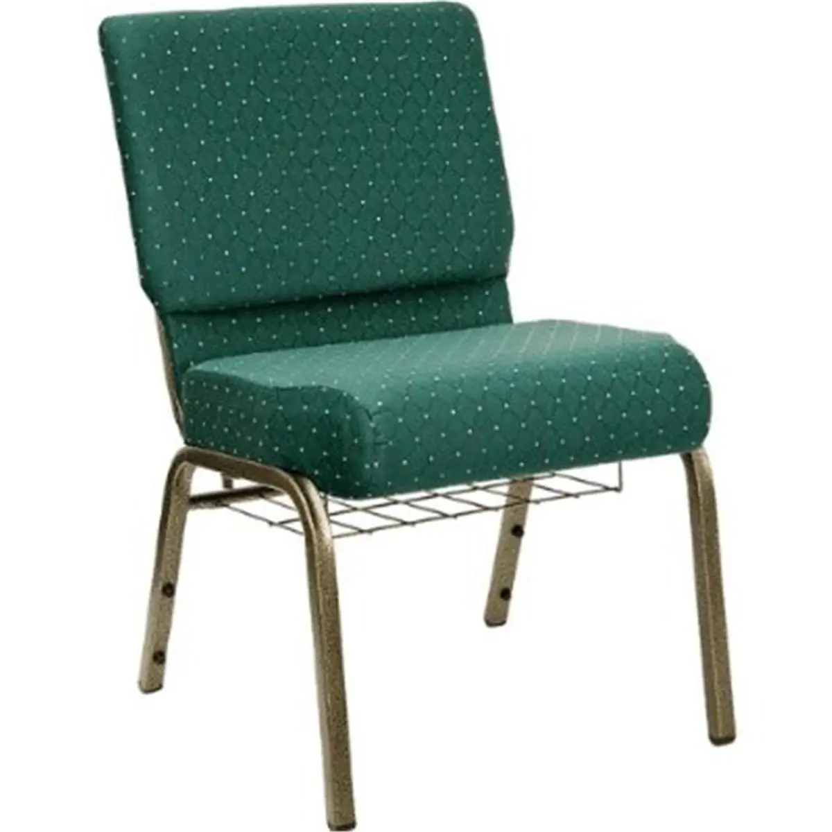 Flash Furniture HERCULES™ Armless Church Chair - 21'' Extra Wide 4'' Thick Waterfall Edge Seat, Gold Vein Steel Frame, Rear Book Pouch, Green Dot, 800 lb. Capacity, Gang Clamps, Easy to Move/Store, Ideal for Communion