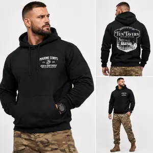 Men's Military-Inspired Hoodie - Marines 250th Birthday Tun Tavern Design, USMC Heritage Menswear Pullover Sweatshirt, Casual Patriotic Tops Gift for Marine Corps Fans