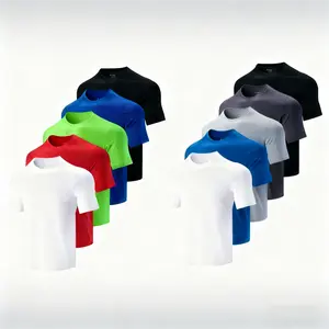 Men’s 5-Pack Plain Polyester Blend Quick Dry Fitted Crew Neck Short Sleeve Stretch Athletic Tees - Breathable Sports Tee Set, Men’s Shirts, Training Shirts, Sportswear for Running, All-Season Gym & Daily Wear Apparel