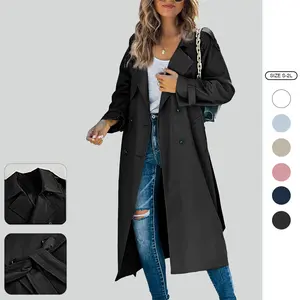 Imily Bela Women's Double Breasted Long Trench Coat Windproof Classic Lapel Slim Overcoat with Belt