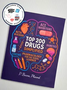 The Nursing Pharmacology Companion - Top 200 Drugs Simplified Book + 5 Nursing School Stickers
