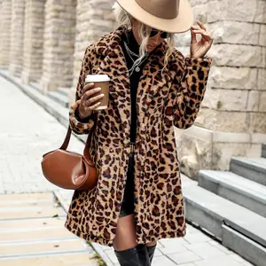 Women's Casual Leopard Print Long Sleeve Fluffy Jacket