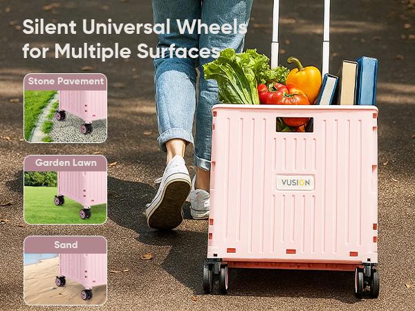VUSIGN Folding Utility Cart, Foldable Rolling Crate Handcart with Lid, Portable Collapsible Shopping Trolley Box, 4 Rotate Wheels for Grocery, Office, Travel, Teacher, Luggage, Black VUSIGN Folding Utility Cart, Foldable Rolling Crate Handcart with Lid, Portable Collapsible Shopping Trolley Box, 4 Rotate Wheels for Grocery, Office, Travel, Teacher, Luggage, Black