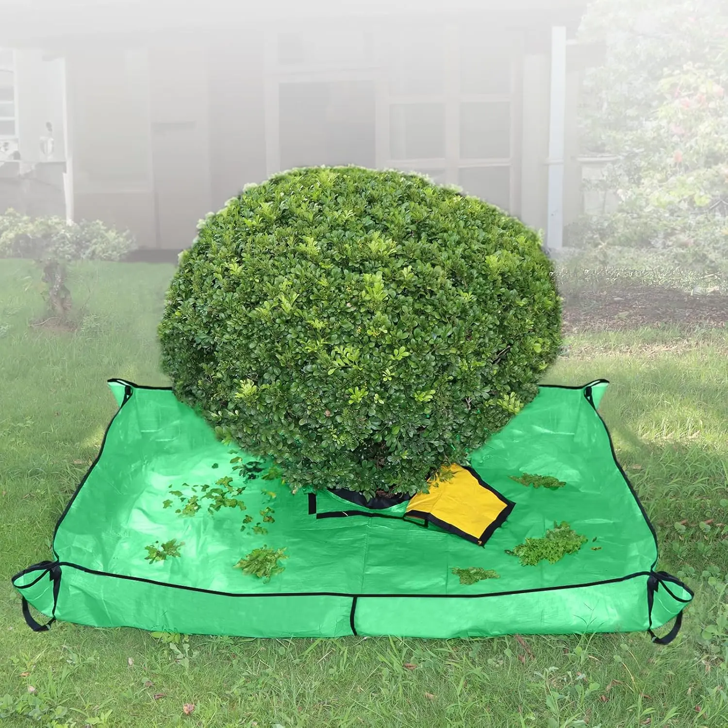 Landscape Tarp for Trimming, 76" x 78" Landscape Pruning Tarp with Elastic Hole, Garden Tree Bush Trimming  for Father's Day, Four Corners with Metal Buckles to Fix to Stand Up