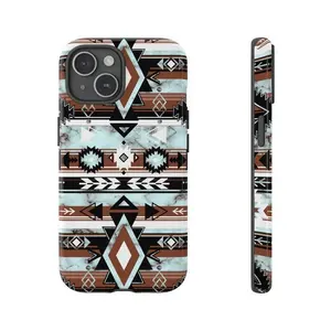 Aztec Print Western Native American Tough Phone Case Impact Resistant Protective Cover for iPhone 11 12 13 14 15 16 17 Plus Pro Max Mini - Durable Dual-Layer Shockproof Shell for Active Lifestyles and Southwestern Aesthetic.