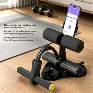 Suction Cup Sit-Up Assistant, Multifunctional Abdominal Trainer with Phone Holder & Resistance Bands, Portable Home Core Strength Workout Equipment Waist Twist and Ab Exercise Machine