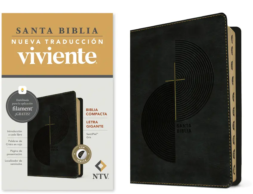 Biblia Compacta Ntv, Letra Gigante Con Filament (Sentipiel, Gris, Índice, Letra Roja) -- Tyndale - Bible