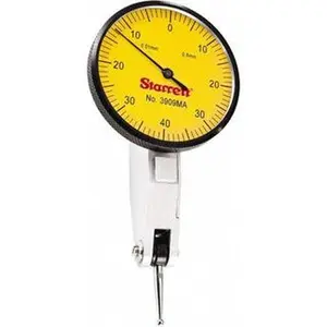 Starrett Dial Test Indicators: 0.8 Min, 0-40-0, Horizontal 1-9/16" Dia, Yellow Dial 12563