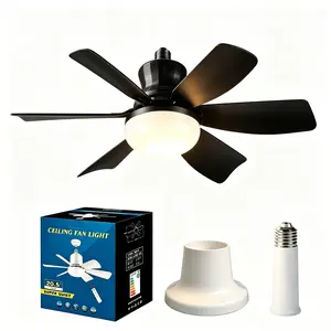20.5 Inch E27 Socket Ceiling Fan Light - 3 Speeds Adjustable & Dimmable Screw-in Fan Light, Remote Control, Timer Function, Small Ceiling Fan for Bedroom/kitchen/small Room Cooling Lighting (Black 1pc)