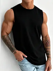 Men's Casual Long Sleeveless Vest Top, High Stretch Breathable Fabric, Fitness Gym and Daily Wear, Summer Essential, Graphic Pattern, All Seasons, Tank Top