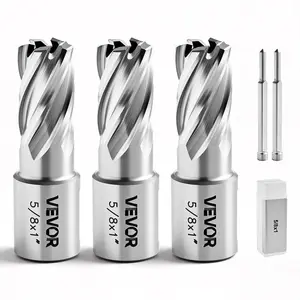 VEVOR  Annular Cutter Set, 5 pcs Weldon Shank Mag Drill Bits Kit, 1" Cutting Depth, 5/8" Cutting Diameter, HSS, 3 Drill Bits with 2 Pilot Pins and 3 Plastic Cases, for Magnetic Drills, Steel, Aluminum