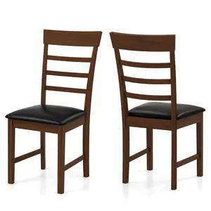COSTWAY - Wooden Dining Chair with Rubber Wood Frame Set of 2-Oak
