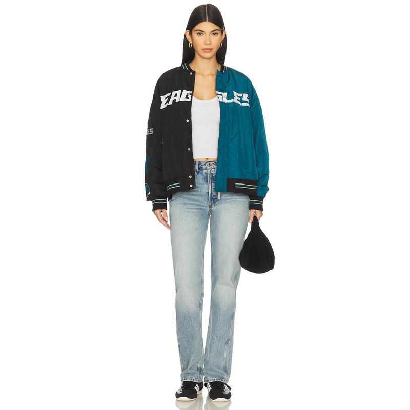 Terez x REVOLVE Eagles Multi Logo Bomber in Black & Green