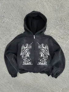 Men's Hooded Zipper Sweatshirt, Fall & Winter Cotton Pullover, Vintage American Style, Casual Loose Fit, Daily Wear, Holiday Gift