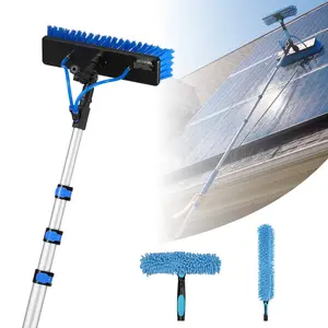 Solar Panel Cleaning Kit With Water Fed Pole, 20 Ft Reach, Telescoping Aluminum Pole, Cleaning Brush With 180° Rotatable Head, Soap Dispenser Included, For Roof Mounted Solar Panels And Windows, Safe High Reach Exterior Cleaning