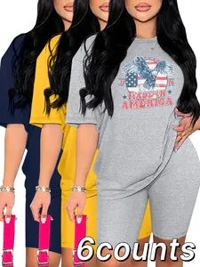 Women's Tee & Skinny Shorts Set, Casual Lounge Set, Casual Fashion Cozy Round Neck T-shirt & Shorts for Daily Outdoor Wear, Ladies Clothes for Spring Fall, Suits, Womenswear