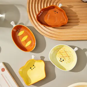 Cute Bread-Shaped High-Appearance Ceramic Snack Dipping Dish for Home Use - Perfect for Kids and Adults