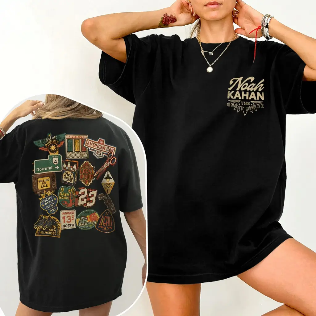 Noah Kahan Shirt, Indie Folk Concert Tee, Comfort Cotton T-Shirt, Porch Light Song Shirt, Back Print Unisex summer tops women vintage clothing sturdy blue Tee YX124