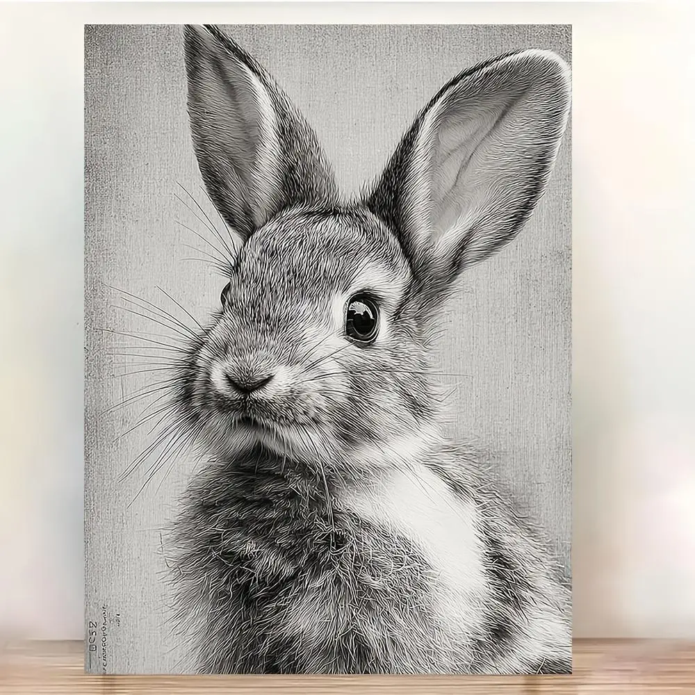 2D Flat, 2D Flat, 2D Flat 1pc, Framed, 12X16 Inch Rabbit Drawing, Easter Artwork, Bunny Digital Illustration, Spring Decoration, Room, Nursery Artwork, Black And White, Wall Decoration-2G807S1127	