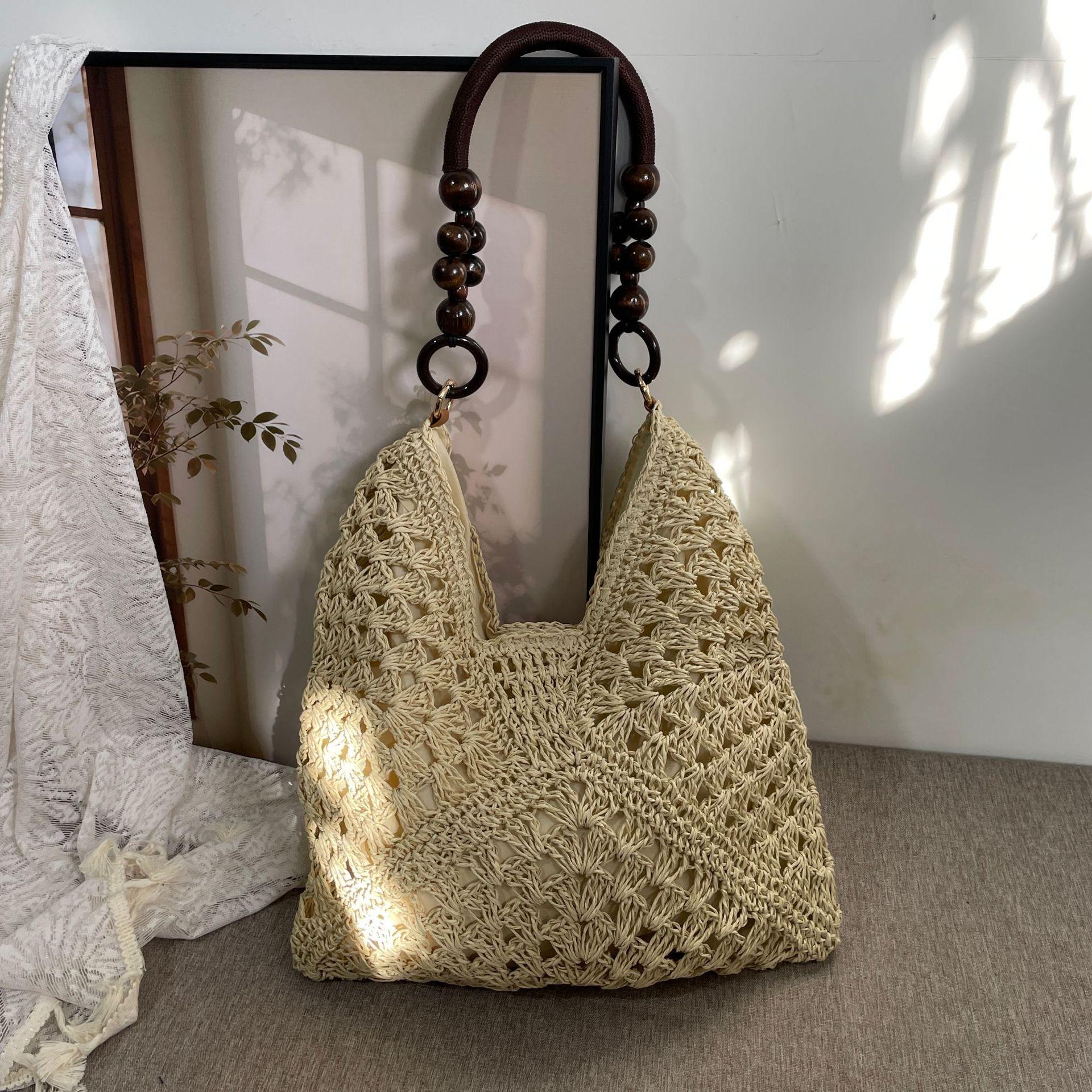 New Fashionable Handmade Woven Bag Versatile Paper Rope Crochet Straw Shoulder Bag for Beach & Vacation Style Lightweight Functional Summer Accessory