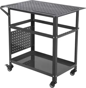 Garvee 36 Inch Heavy Duty Work Bench and Welding Table with 3 Tiers, 1200LB and 600LB Load Capacity, Rubber Wood Top with Holes, Tool Slots, Pegboard, 11 Hooks, Side Panel, and 360° Rotate Brake Wheels for Garage and Workshop