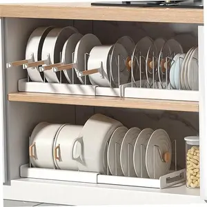 Pot Lids Organizer Rack for Cabinet and Countertop, 7+ Pan Lids and Bakeware Organizer Racks Holder with 7 Adjustable Compartments,Kitchen Storage, Pot Lid Storage - White,Grey，Black Friday，Christmas Gift