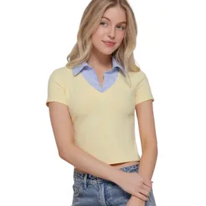 Yellow Contrast Polo Knit Top