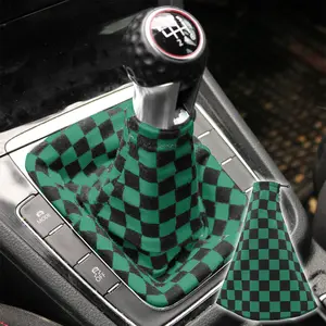 Universal Checkered Green Fabric Gear Manual Shifter Shift Knob Boot cover