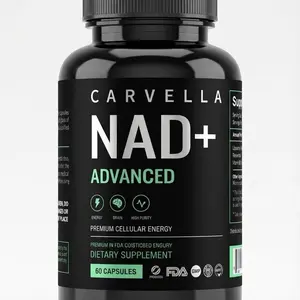 Carvella NAD+ Advanced Cellular Energy & Focus Support 60 Capsules for Youth Premium Supplement Healthcare Fitness Edible Dietary Vitamin Brain Booster