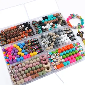 82PCS Mixed Teacher Mama Sunflower Cat Dog Focal Beads for Keychain Making,Hexagon Round Lentil Silicone Beads,Rhinestones Spacer Beads for Pens,DIY Crafts
