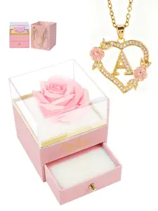 Heart Initial Necklace with Rose Jewelry Gift Box, Love Heart Necklace, Exquisite Jewelry Gift, Perfect for Women, Girls, Mother's Day, Anniversary, Valentine's Day, Christmas Gifts