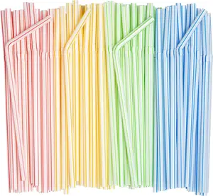 kool aid paper straws High Flexible Plastic Straws, Disposable Drinking Straws - Striped Assorted Colors, Pack of 200,{7.75} Colorful