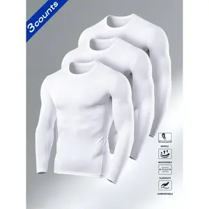 Men’s 3-Pack Stealth Compression Long Sleeve Shirts – All White Gym to Office Base Layer, Moisture-Wicking Poly-Spandex Blend with Seamless Tech, Breathable Workout Shirts