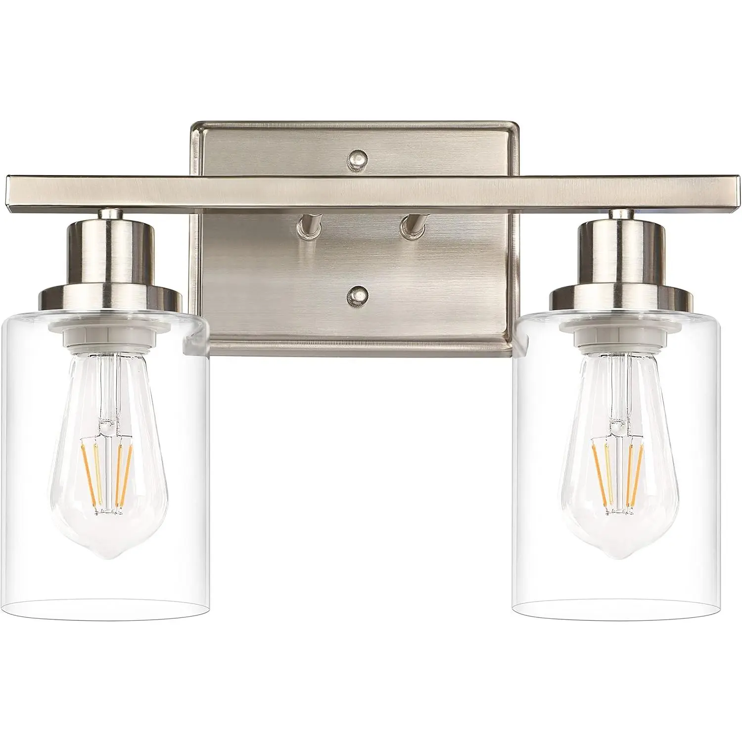 Ascher 2-Light Wall Sconces, Modern Vanity Light Fixture with Clear Glass Shade, Brushed Nickel Wall Light for Mirror Bedroom Hallway, E26 Base (Bulbs Not Included)