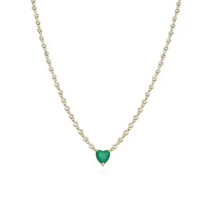 Heart Green Tennis Necklace with Elegant Gold Chain and Sparkling Diamond Accents for Women