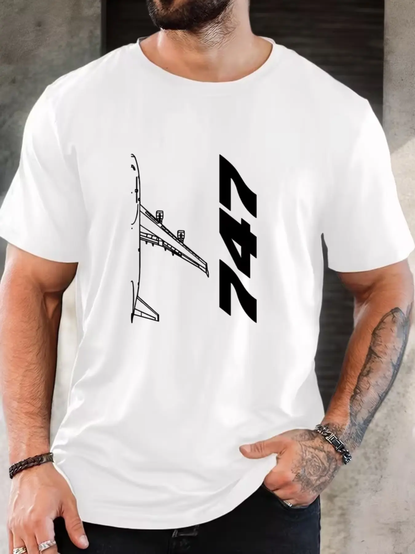 Men'S Airplane 747 Pattern Summer Casual Round-Nec unisex soft cotton short sleeve t shirt, vintage graphic casual tee for men women teens, perfect birthday holiday gift for camping travel gym daily street casual wear