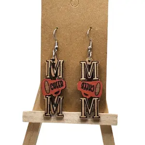Cheer Mom Earrings - Wooden Lightweight Stylish Design with Unique Cheer Mom Pattern 2 Designs for Cheerleader Support