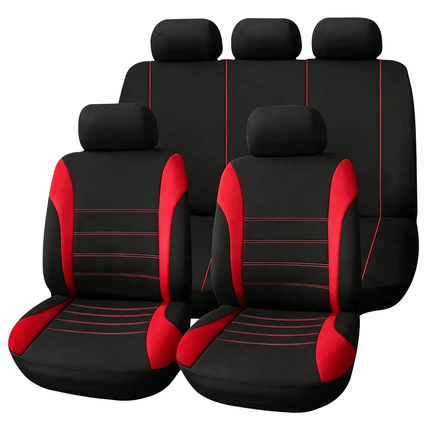 9-Piece Set Car Seat Covers Full Set – Fabric Breathable Universal Fit for Most Cars with Removable Headrests, Front and Rear Seat Covers with Headrest Covers, Elastic Stretch Fabric, Anti-Wear Protection