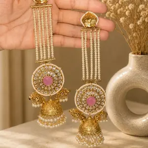 Women's Kashmiri Long Earrings, Traditional Handcrafted Dangle Earrings for Wedding, Festival Wear