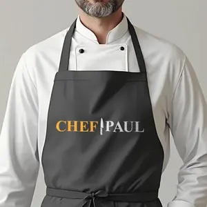 Personalized Minimalist Chef Apron - Custom Name Professional Cooking Apron for Men & Women - Sleek Black Baker & BBQ Apron