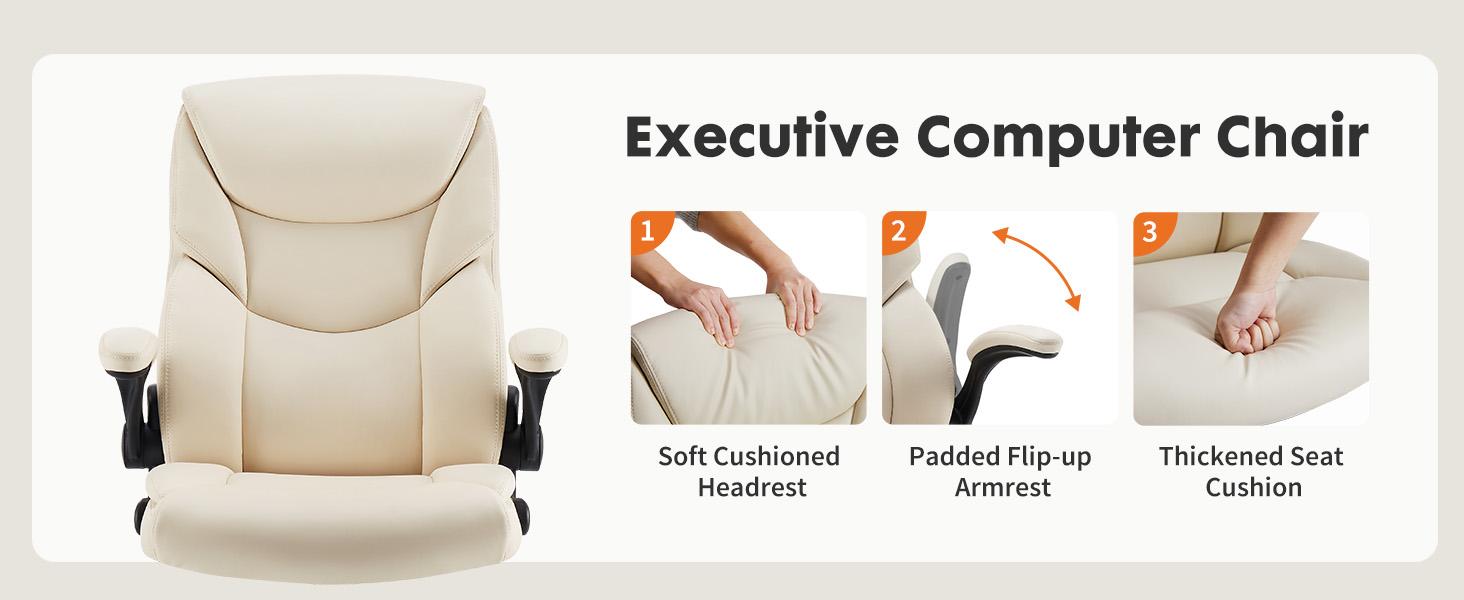 Furnest Indoor Furniture Chairs Computer Gaming Chair, Ergonomic Office Chair Heavy Duty Task Desk Chair with Flip-up Arms, PU Leather, Adjustable Swivel Rolling Chair with Wheels