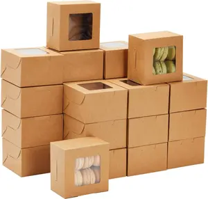 50 Pack 4x4x2.5 Mini Dessert Boxes with Window for Bakery - Baked Goods Packaging Containers