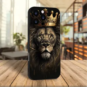 Phone Cases: Lion with Crown Pattern Phone Case, Suitable for iPhone 17/16/15/14/13/12/11/XS/XR/X/7/8 Plus/Pro/Max/Mini - Creative, Stylish, and Simple Design,  Full-coverage Drop-proof Protective Case, Suitable for Men and Women, a Gift for Friends