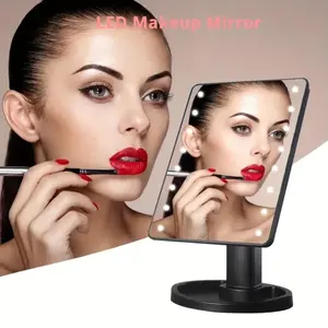 LED Makeup Mirror with Light, 1 Count Portable Desktop Mirror, Touch Switch Makeup Mirror, Makeup Tool for Women & Girls