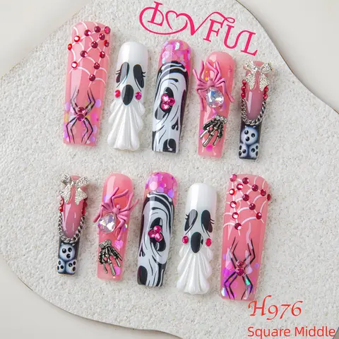 Lovful Square Mid Length 1.7" Handmade Acrylic Press-On Nails for Art & Care|10PCS Reusable,Salon Quality,Link1 H23-H195 #SohoChic Salon Quality Acrylics
